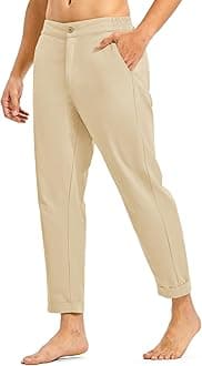 Men's Lightweight Casual Pants Slim Fit Cotton Linen Pants Elastic Waist Summer Beach Pants with Pockets