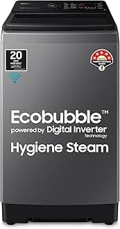 9 Kg 5 Star Wi-Fi Enabled Inverter Fully Automatic Top Loading Washing Machine Appliance (WA90BG4582BDTL Versailles Gray, In-Built Heater, Ecobubble)