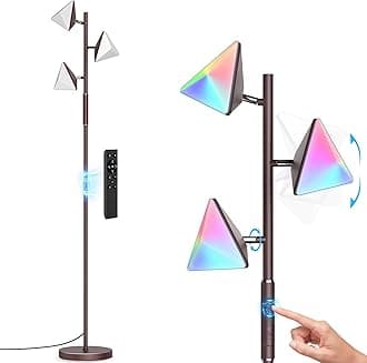 QiMH Modern Oil Rubbed Bronz RGB Floor Lamp, 36W LED Standing Lamp with 3 Lights, Dimmable Smart Lamp with Remote & Touch Control, Colors Changing & DIY Mode, for Living Room & Bedroom