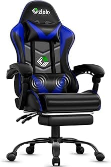 Czlolo Gaming Chair with Footrest Racing Style Lumbar Support Massager Video Game Chair with Metal Legs, High Back Reclining Gamer Chair with Headrest, 360° Swivel Office Computer Desk Chair (Blue)