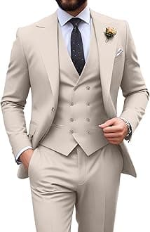 Mens Suit Slim Fit 3 Piece Double Breasted Suit Men Formal Tuxedo Set Casual Wedding Prom Groom Suits