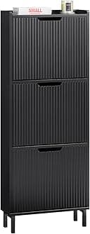 SoBuy Narrow Shoe Rack with 3 Flip Drawers Slim Wooden Shoe Storage Cupboard for Hallway Entrance Foyer or Understairs Black W50 x D19 x H130cm FSR177-H-SCH