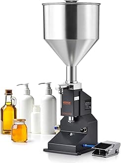 VEVOR Pneumatic Paste Liquid Filling Machine, 5-50ml Adjustable Bottle Filling Machine, Stainless Steel Liquid Filler with Pedal & 10L Hopper for Drink Essential Oil Shampoo Cosmetic Honey Lotion