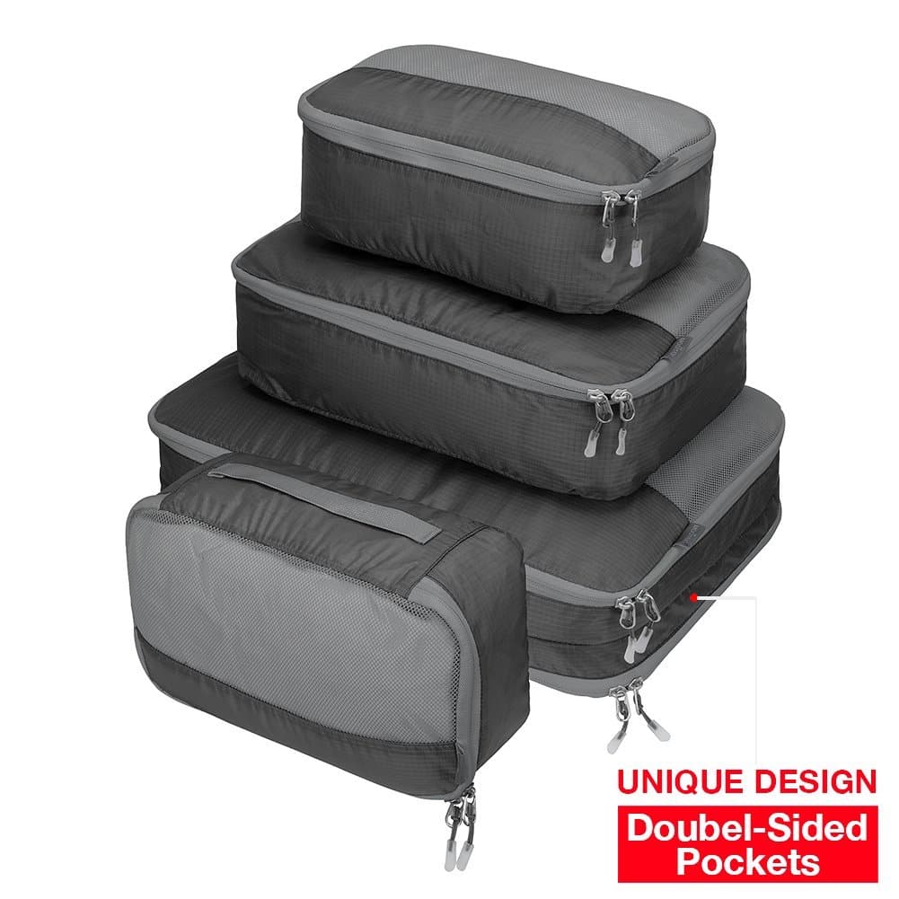 MOOITEK Ultra Lightweight Packing Organizer Packing Cube Set 4pc Double-Sided 5 Pockets (Black)