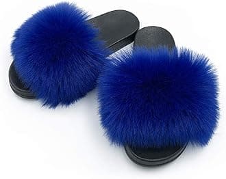 AuapTavw Women's Faux Fur Slides Slippers Fluffy Fuzzy Sandals Open Toe Furry Slide Flip Flop Indoor Outdoor