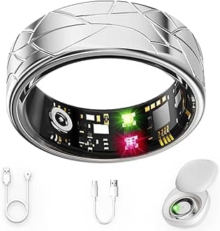 Smart Ring Fitness Tracker Sleep Tracking Heart Rate Monitor Pedometer, Waterproof Activity Tracker Fitness Ring Steps Counter, Gesture Controls for Short Video, 8 Days Last, Classical Silver, #12