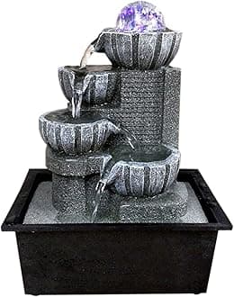 Tabletop Fountain 5 Level Tabletop Waterfall Meditation Fountain Indoor Fountain Office Home Relax Desktop Fountain Pool LED Lights Fixed Decorative Bubble Ball