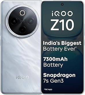 iQOO Z10 5G (Glacier Silver, 8GB RAM, 128GB Stroage) | India's Biggest Ever 7300 mAh Battery | Snapdragon 7s Gen 3 Processor | Brightest Quad Curved AMOLED Display in The Segment