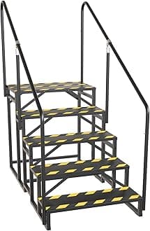 TOCRETOARE RV Steps with Handrail, Hot Tub Steps with Handrail, Portable Stairs Steps for 5th Wheel RV, Mobile Home Stairs Outdoor RV Step (5 Steps with 2 Handrails)