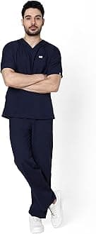 Active Men's 5-Pocket Scrub Suit | Set of Top & Bottom | Half Sleeves | V Neck | Breathable Fabric | Comfortable | Durable | Uniform for Doctors, Nurses and Dentists