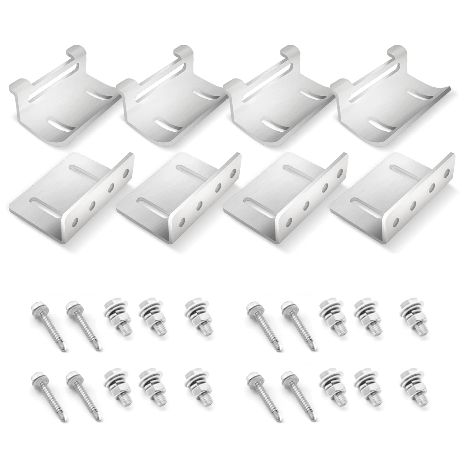 Solar Panel Mounting Curved Z Bracket with Nuts and Bolts Supporting for RV, Boat, Wall, Off Grid Roof Installation A Set of 4 Sliver Aluminum(1 Set)