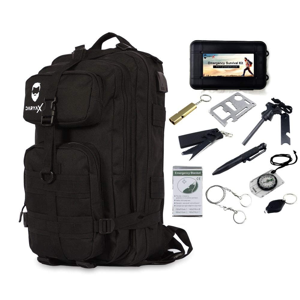 35L Military Tactical Backpack USB Charging Port & Headphone Interface 3-Day Assault Pack Molle Bug Out Bag Backpack For Outdoor Camping Hiking Trekking With Bonus Multifunction 9 in 1 Survival Kit