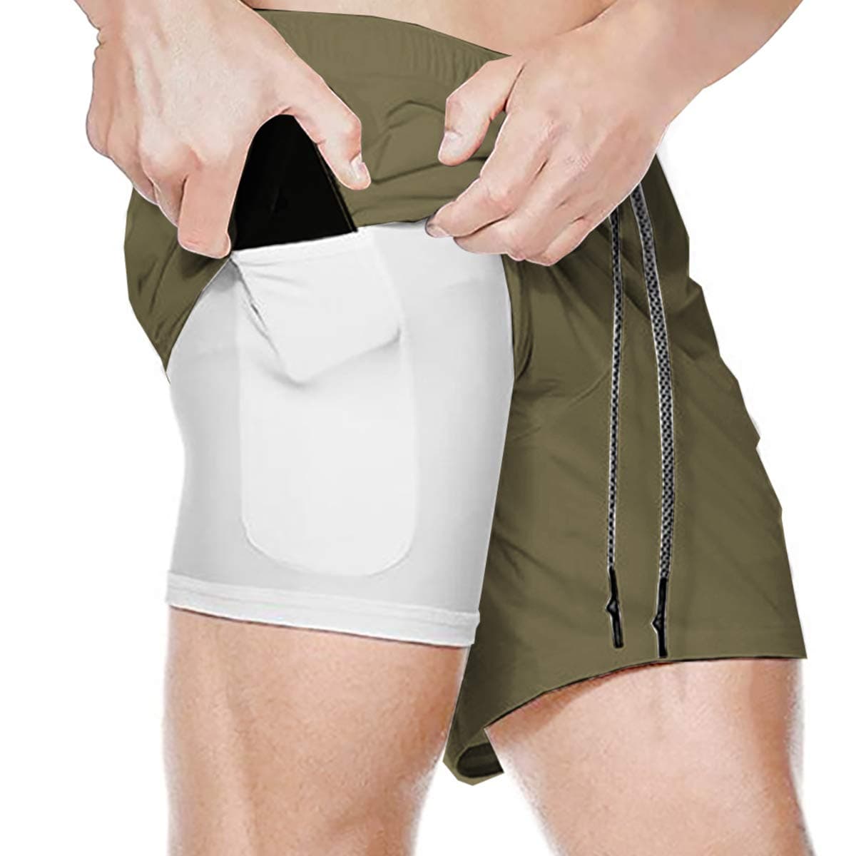 FTIMILD Men Quick-Drying Breathable Running Training Double-Layer Fitness Short Pants Green