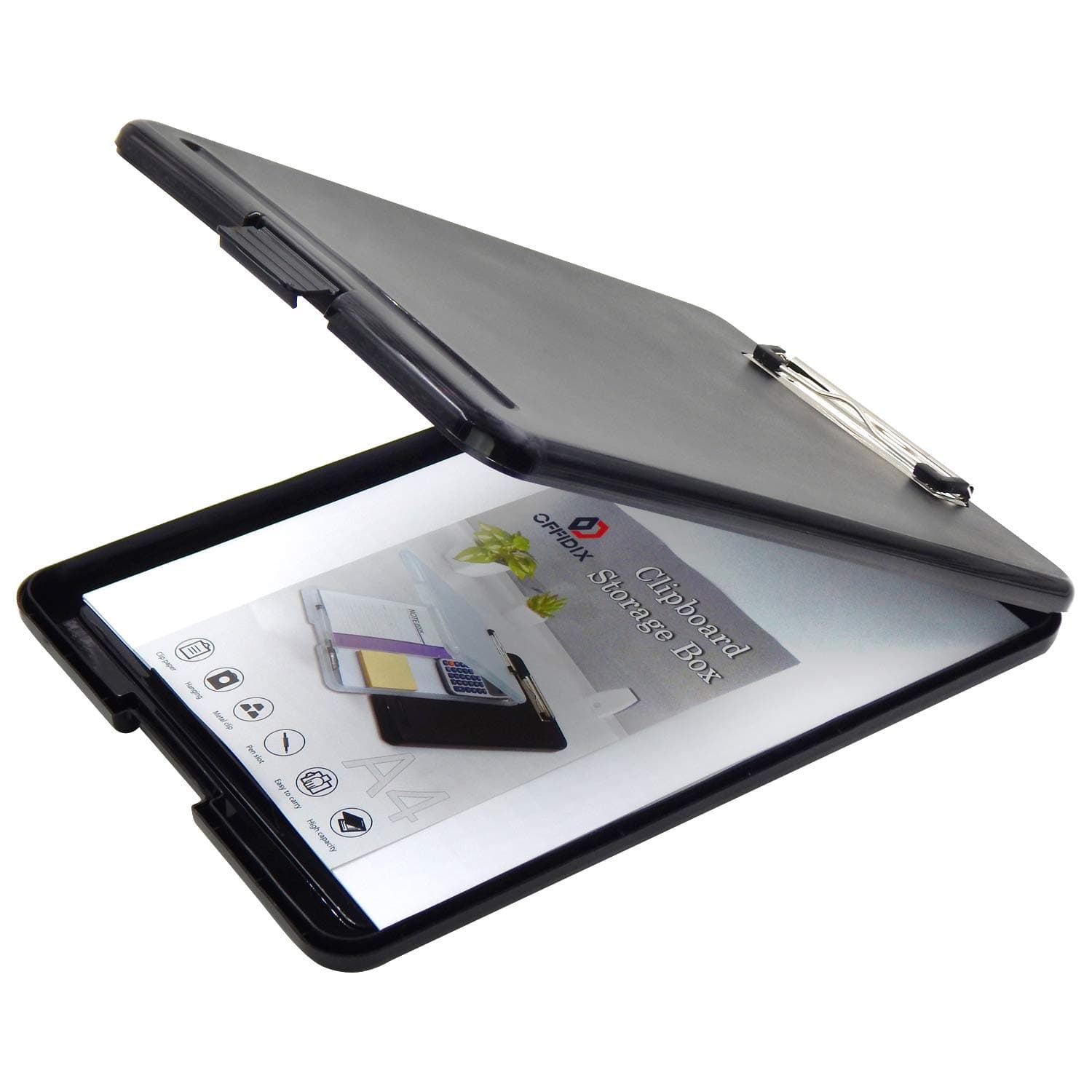 OFFIDIX A4 Silm Clipboard Folder Conference Plastic Folder Paper Holder Storage Clip Board Ideal for School, Home and Office Use Foldover Clipboard (Black)