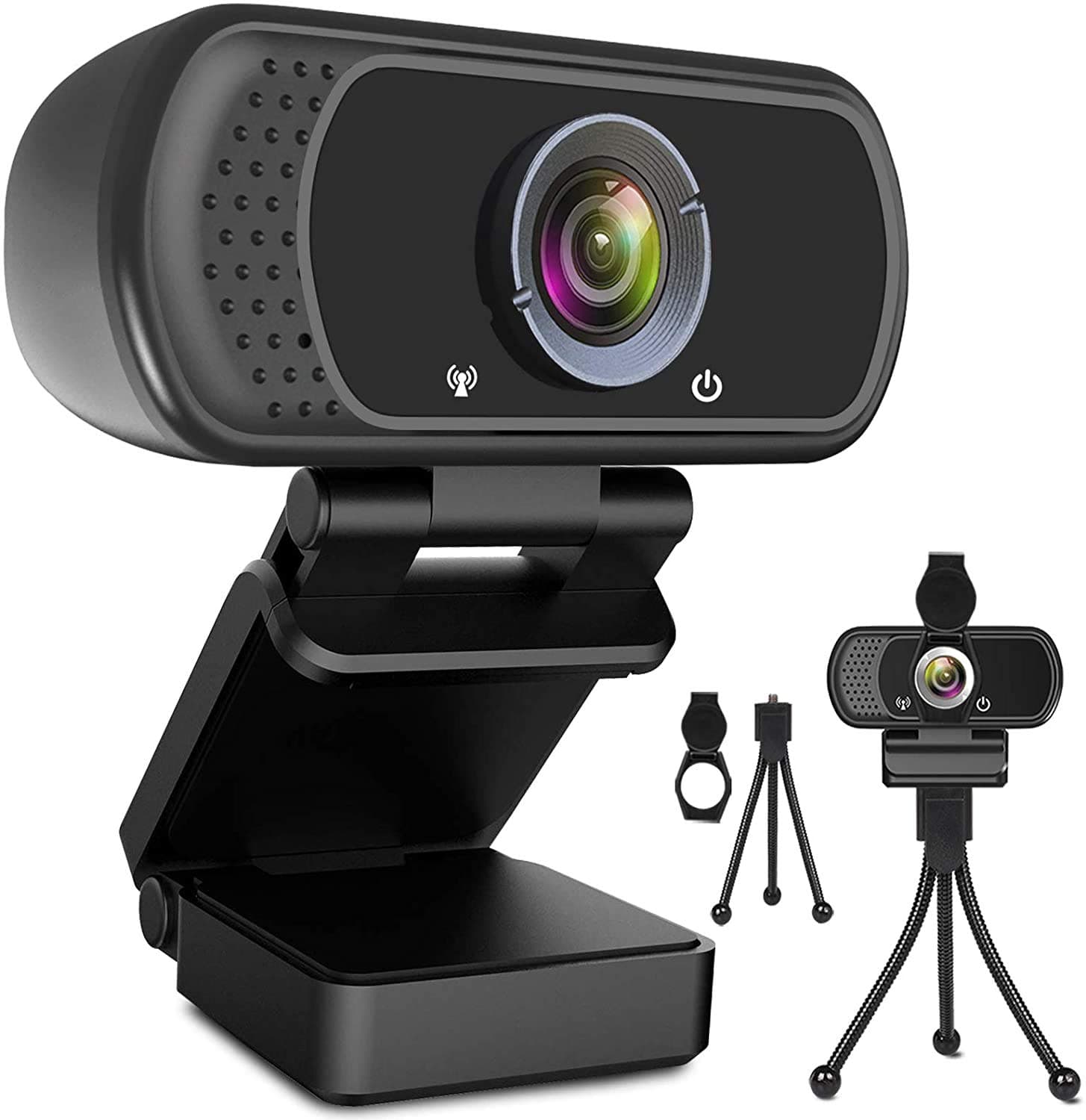 1080P Webcam with Microphone, HD Webcam Web Camera with Tripod Stand, Widescreen USB Computer Camera, Streaming Mic Webcam for Online Calling/Conferencing, Zoom/Skype/Facetime/YouTube, Laptop/Desktop