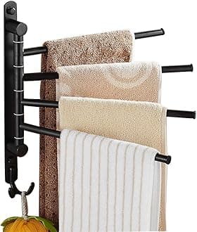4-Arm , Oil Rubbed Bronze : ELLO&ALLO Oil Rubbed Bronze Towel Bars for Bathroom Wall Mounted Swivel Towel Rack Holder with Hooks 4-Arm