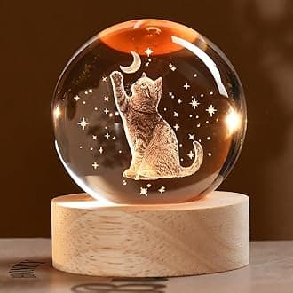 3D Cat Gifts for Women 60mm Crystal Ball Cat Lovers Gift Decor Cat Themed Gifts Lamp Glass Ball for Birthday Mothers Day Christmas Birthday