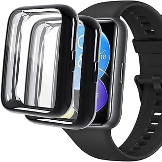 [2 Pieces] Case Compatible with Huawei Watch fit 2, Silver High Transparency All-Round Protective Case with Screen Protector, [Anti-Smudge] [Scratch-Resistant] TPU Protective Case-black