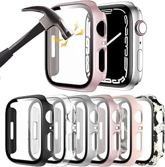 6 Pack Hard PC Case for Apple Watch 44mm SE 3/SE(2022) Series 6/SE/5/4 with Tempered Glass Screen Protector, Ultra-Thin Scratch Resistant Protective Bumper Cover for iWatch 44mm Accessories