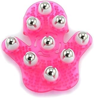 SAMYO Palm Shaped Massage Glove Body Massager with 9 360-degree-roller Metal Roller Ball Beauty Body Care (Pink)