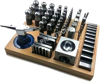 PRAZTECH® Dapping Doming Punch Set Forming Block & Punches | Hardened Steel Construction | Jewellery Making | Metal Forming Tool Kit | DIY | (57 Pcs Jumbo Set)