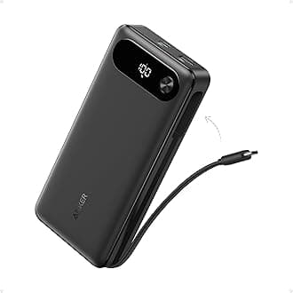 Anker Power Bank, 20,000mAh Portable Charger with Built-in USB-C Cable, 87W Max Fast Charging Battery Pack, for iPhone 17/16/15/14/13 Series, Samsung, Switch, and More