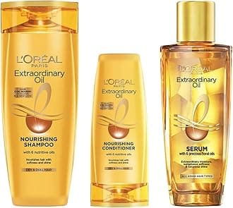 L'Oreal Paris Extraordinary Oil 3 -step Nourishing kit - Shampoo For Dry & Dull Hair (340ml) + Conditioner (36ml) + Hair Serum (100ml)