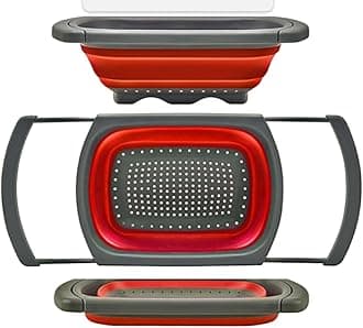 Colander collapsible,Collapsible strainer,Colander Strainer Over, Vegetables & Fruits – Over The Sink Strainer,Strainers (6 Quart) with Extendable Handles,Kitchen Essentials (red)
