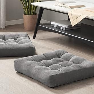 Degrees of Comfort Meditation Floor Pillow Set 2, Square Large Pillows Seating for Adults, Tufted Corduroy Floor Cushion for Tatami Living Room, Grey, 22x22 Inch