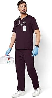 Knya Active Men's 5-Pocket Scrub Suit | Set of Top & Bottom | Half Sleeves | V Neck | Breathable Fabric | Comfortable | Durable | Uniform for Doctors, Nurses and Dentists