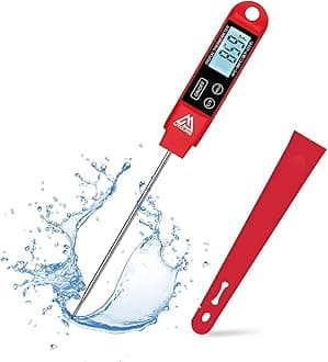 Digital Food Cooking Thermometer, 304 (18/10) Stainless Steel Thermometer Instant Read Meat Thermometer for BBQ Grill Smoker Milk and Water (Red)