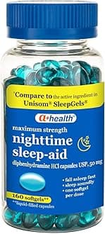 Nighttime Sleep Aid Diphenhydramine 50mg Softgels, Maximum Strength, 160 Count