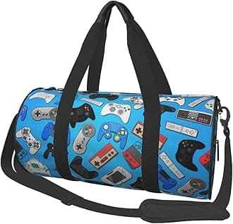Video Game Controller Blue Background Gym Duffle Bag Foldable Lightweight Carry On Weekender Travel Duffel Bags Sport Bags For Fitness Yoga Beach Swim Men Women