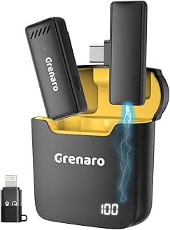 GRENARO Wireless Mic for Youtubers, Noise Cancellation Wireless Microphone with Digital Display Charging Case, 30M Range, 30H Battery for Video Recording, Streaming (Yellow)