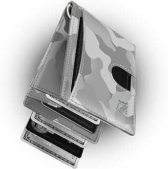 Kings LootMoney Clip Slim Minimalist Wallet for Men – RFID Blocking Leather Design with Money Clip – Front Pocket Bifold Holds 12 Cards – Stylish & Compact Wallets (Camo White)
