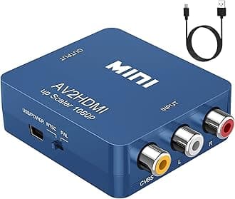 ABLEWE RCA to HDMI,AV to HDMI Converter, 1080P Mini RCA Composite CVBS Video Audio Converter Adapter Supporting PAL/NTSC for TV/PC/ PS3/ STB/Xbox VHS/VCR/Blue-Ray DVD Players, Blue