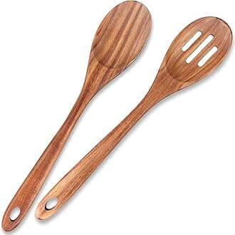 2-Piece 14 inch Large Wooden Spoon Set Non Toxic Solid Wood Spoons Cooking Utensils Slotted Spoon Long Non-Stick Cooking Spoons Teak Wood Kitchen Spatula for Mixing Stirring Serving Spoons