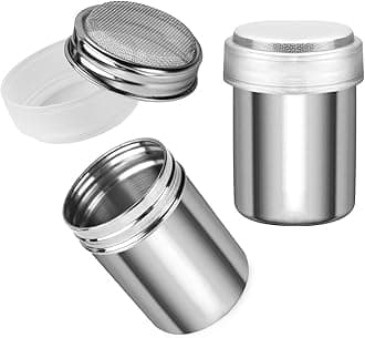 Powdered Sugar Shaker Duster, Cinnamon Shaker Flour Shaker Sifter, Fine Mesh Stainless Steel Dredge for Sugar Flour Cinnamon Cocoa Coffee Bar, 6 Ounce, 2 Pack