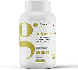 GLIMLACH Vitamin D3 50mcg (2000 IU), Vitamin D, Immune Support, Bone Health, Muscle Strength and Promotes Calcium, Vitamin D3 Strength Tablet Pack for Everyday Selection