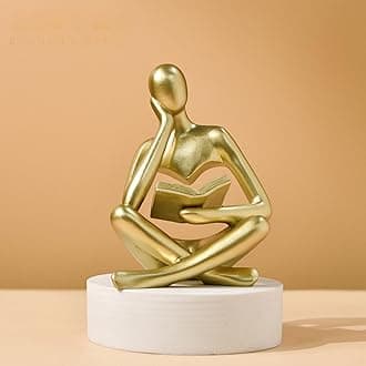 SIETIOJI Home Decor Gold Reading Thinker Statue Modern Figurines Abstract Aesthetic Sculpture Thinker Resin Statue Set for Home Decoration Living Room Office Bookshelf Shelf Table (A-Gold)