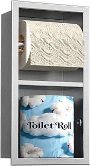 Recessed Toilet Paper Holder, Double Roll Toilet Tissue Holder for Bathroom Remodel, in Wall Toilet Paper Niche Modern Style (Brushed)