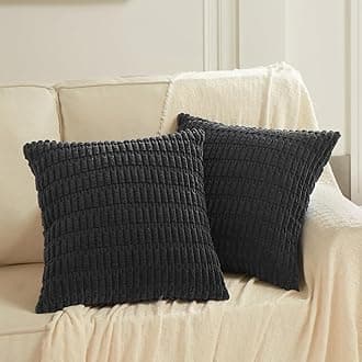 Fancy Homi 2 Packs Black Decorative Throw Pillow Covers 22x22 Inch for Living Room Couch Bed Sofa, Rustic Farmhouse Boho Home Decor, Soft Striped Corduroy Square Cushion Case 55x55 cm