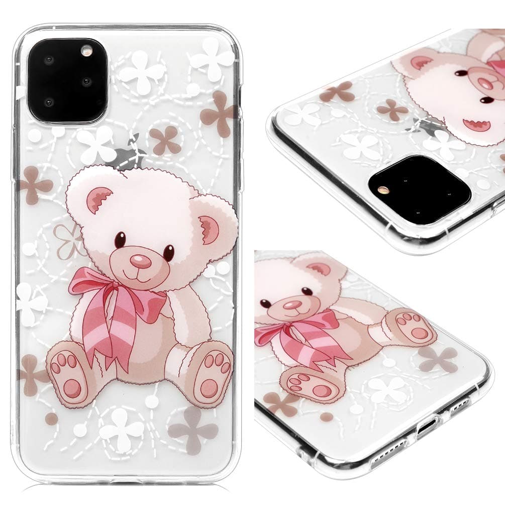 AuchSo Replacement for iPhone 11 Pro Max(6.5 inch) Phone Case, Cartoon Pattern Soft Flexible TPU Anti Scratch Rubber Silicone Back Protective Cover Case for iPhone 11 Pro Max-Bear