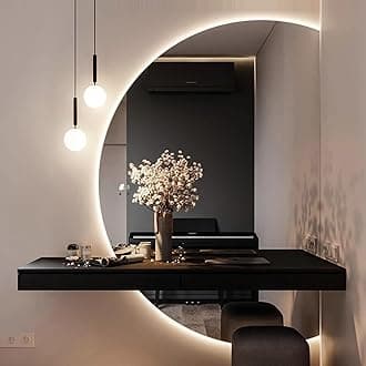 Semicircle Anti-Fog LED Backlit Vanity Mirror for Bathroom, Home Decor, Half Moon Frameless Wall, 3 Colors Light Entryway Full Length With Touch Button (Right Cut, 8