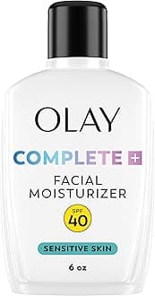 Olay Complete+ Face Moisturizer with Sunscreen SPF 40, For Sensitive Skin, Broad Spectrum Sun Protection, Fragrence-Free - No White Cast on All Tones, Nourishes Moisture Barrier - Ceramides, 6 Oz