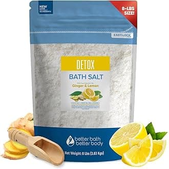 Detox Salt 128 Ounces Epsom Salt with Natural Ginger and Lemon Essential Oils Plus Vitamin C in BPA Free Pouch with Easy Press-Lock Seal