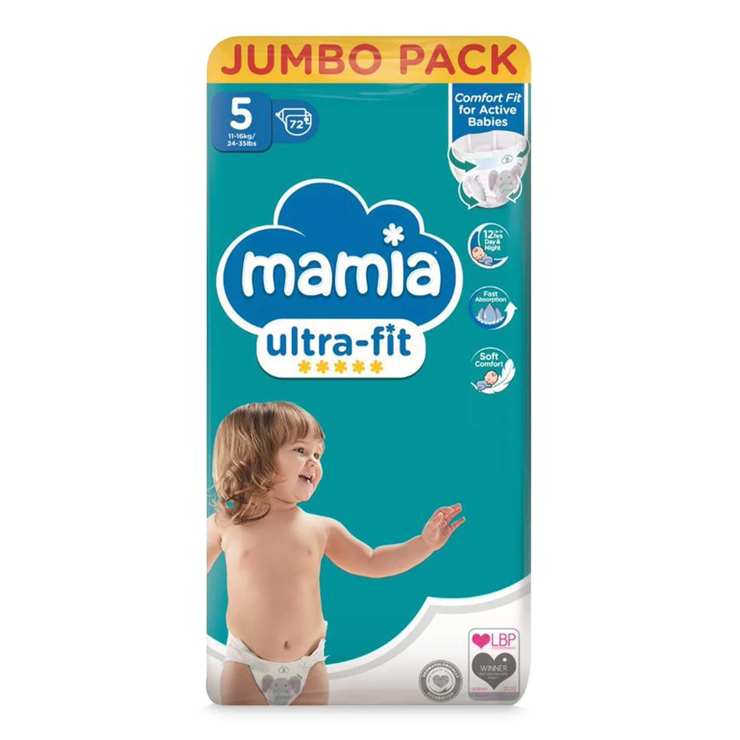 2X Mamia Size 5 Nappies Jumbo 72 Pack