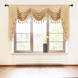 Thick Chenille Window Curtains Valance for Living Room Gold Waterfall Valance for Kitchen,Rod Pocket (W89inch, 1 Panel)