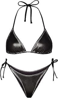 EVELUSTMetallic String Bikini for Women - Sexy Beach Glitter Swimsuits Bathing Suit Triangle Tops Side Tie Thong Bottom Set