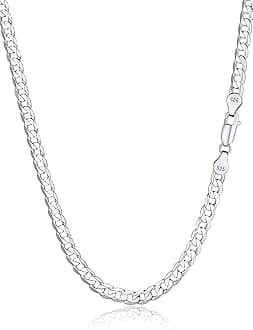 Silvora S925 Curb Link Chain Necklace 3MM/5MM, Sterling Silver Figaro Link Chains for Men Women Italy Miami Curb Chains 14-28 Inches （Gift Packaging